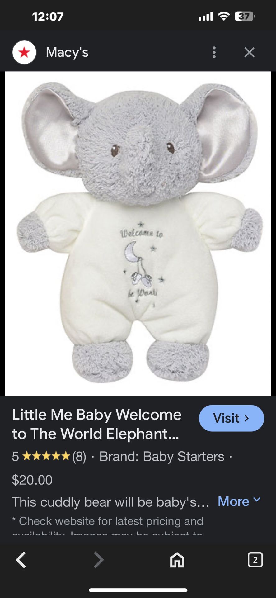 Baby Starters “Welcome to the World” Elephant Plush