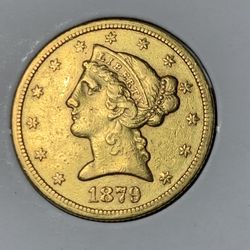 1879-S $5 Five Dollar Gold Liberty Head Coin - historic piece 140 years old WOW!