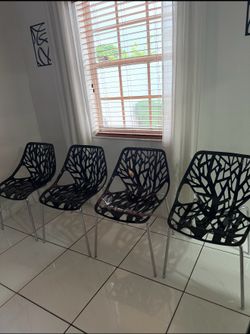 Set Of 4 Forest Style Branch Cutout Dining Chairs