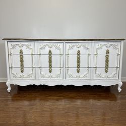 REFINISHED BASSET FRENCH PROVINCIAL “EMPRESS” DRESSER / BUFFET - OXFORD WHITE & GOLD ACCENTS
