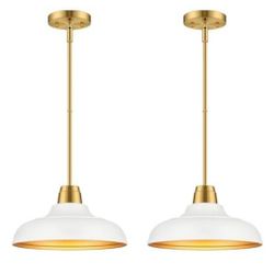 Set of 2 White and Gold Pendant Ceiling Lights