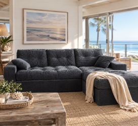 Modular Sectional Sofa, 102" L-Shaped Corduroy Couch, Set of Soft Upholstered Cloud Couch with Ottoman