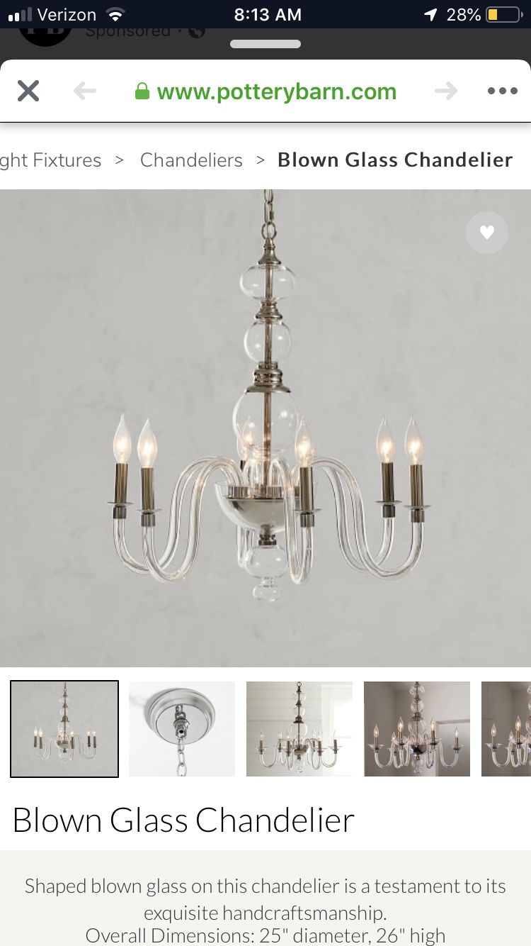 PotteryBarn hand blown glass Chandelier