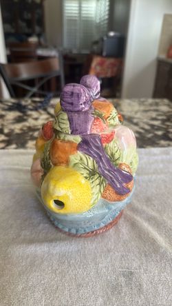 Basket of fruit tea pot