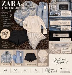 ZARA Women’s 4-Piece Bundle – Denim, Lace & Jeans – Sizes M/6/XL – $65 OBO