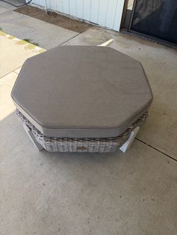 Outdoor Wicker Patio Ottoman with Cushion