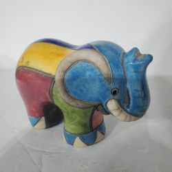 Raku Art Hand-Painted  Elephant 