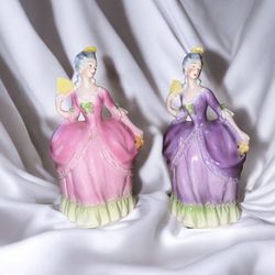 2 Vintage Porcelain Victorian Lady 8-Vase Germany