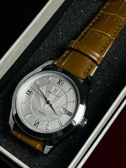 Mens Pablo Páez Quartz Watch Stainless Steel Case Brown Leather strap