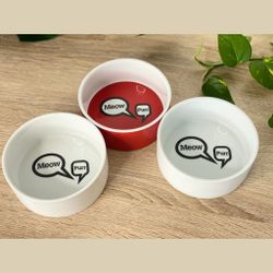 Collectible 3 Kitty Cat 🐱 Food Water Feeding Bowls Meow Purr 😻 From Crate & Barrel