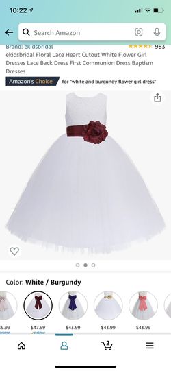 Flower Girl White Dress With Burgundy Bow