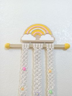 Macrame Rainbow Girls Hair Bow and Head Bands Organizer