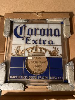 Vintage Corona Extra Beer Mirror Bar Sign – Framed Blue & Gold Imported Beer Decor