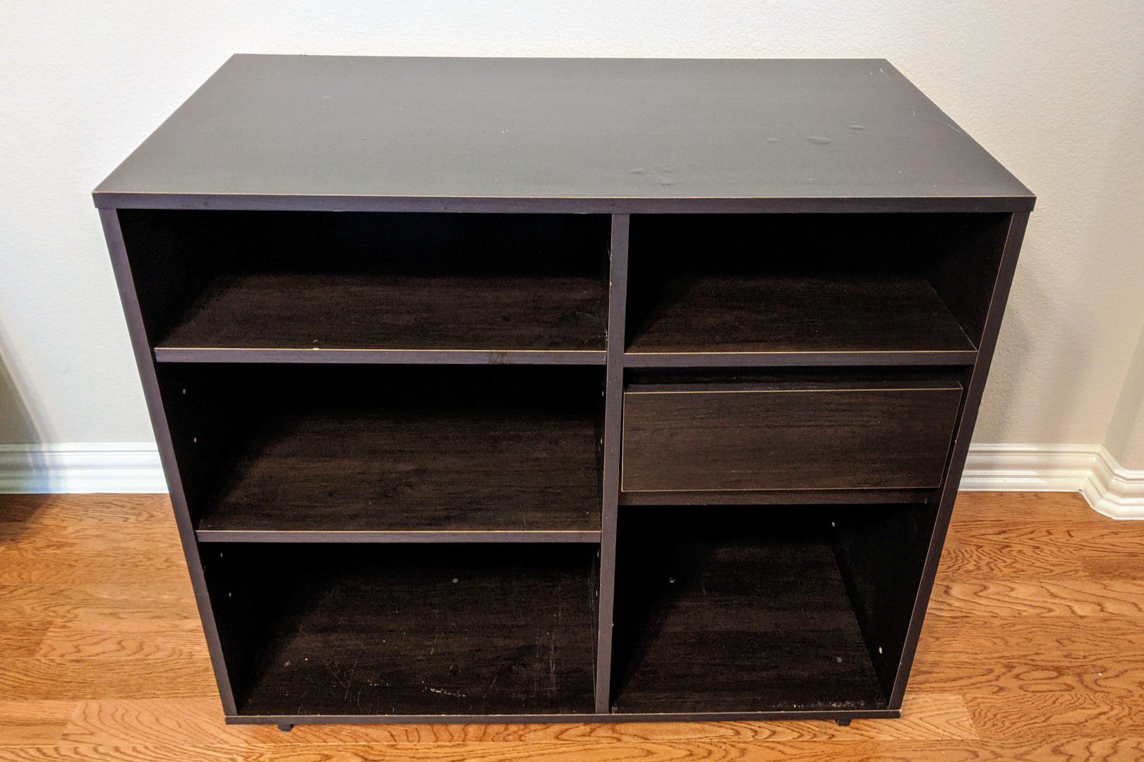 Espresso Brown Laminate Cabinet Shelf Stand with Pull-out Drawer