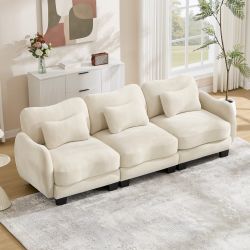 Rosedale 101" 3-Seater Chenille Curve Design Modular Sofa with Waist Pillow