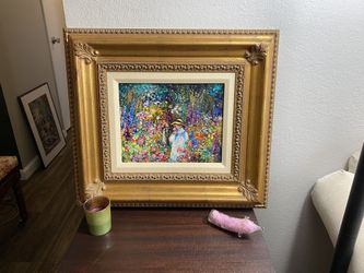 Lovely Collectible Original Garden Painting With Maiden