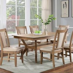 Brand New Natural Tone Beige 7pc Dining Table Set