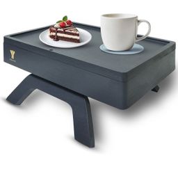 Color: Dark Gray Bamboo Couch Arm Table, Sofa Arm Tray, 360 Rotating Table, Clip On Side Table for Couch, Perfect Size for Remotes, Storage and Includ