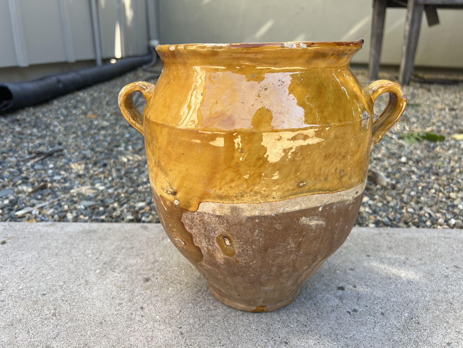 Antique French Terracotta Confit Jar- Yellow Ochre Glaze and Terracotta
