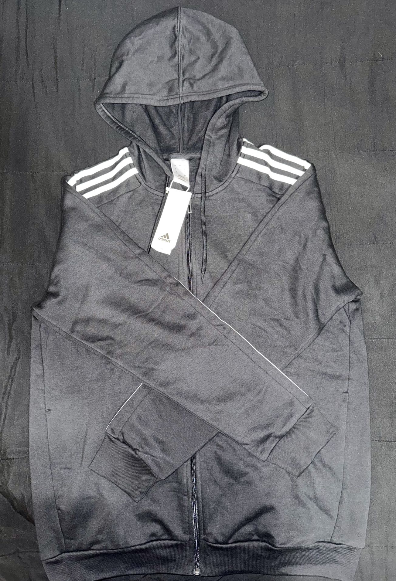 ADIDAS ZIP HOODIE - NEW WITH TAGS - BLACK -LARGE
