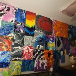 Acrylic paint poured canvas