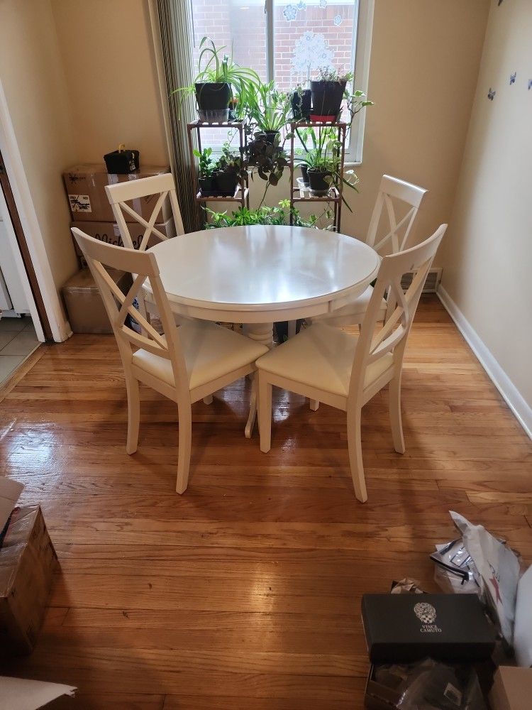 White solid wood dining table