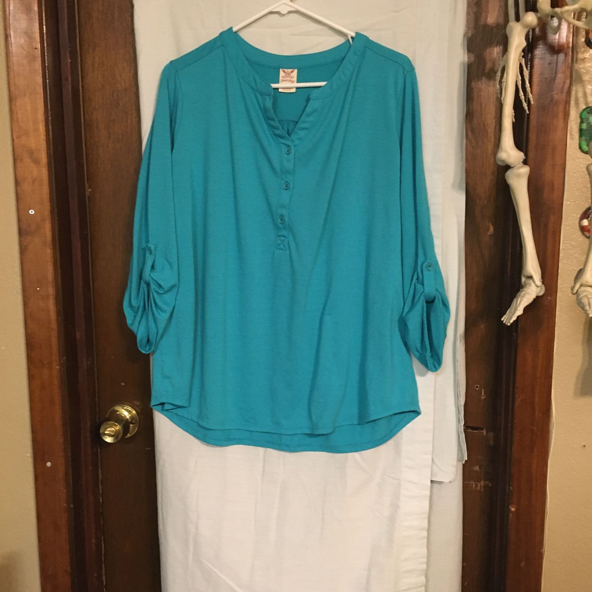 Long Sleeve Teal Shirt  By Faded Glory 