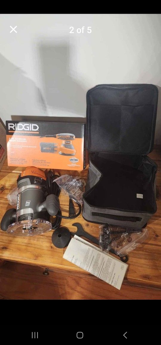 Ridgid corded electric 11 amp 2.0 HP router, 5" orbital sander