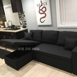 Black Sectional Sofa Pullout Bed With Storage 87”x 57”
