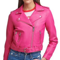 XL Pink Berry Faux Leather Moto Jacket Unisex 