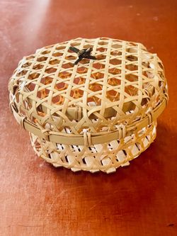 Japanese Bamboo Lidded Basket New