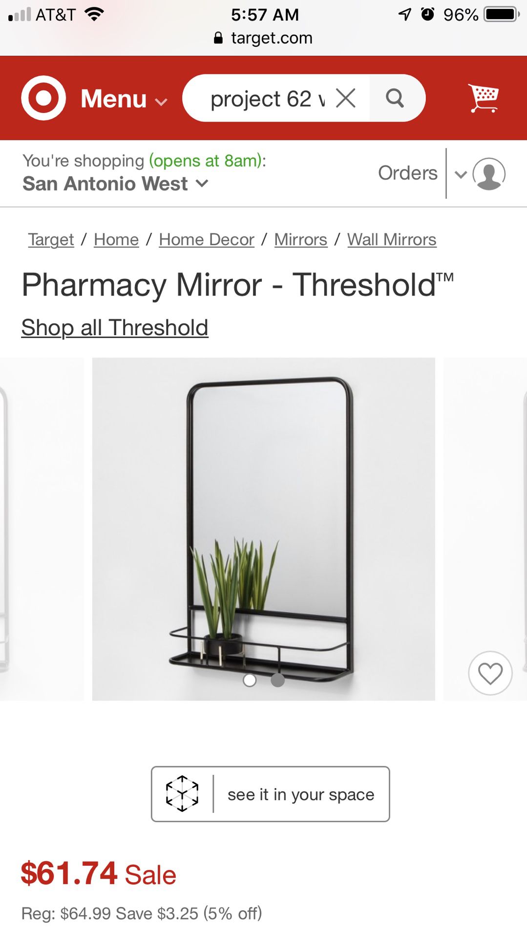 Wall mirrors with shelf