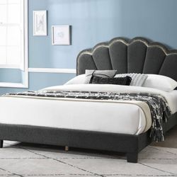 Queen Grey Led Platform Bed With Ortho Mattress Included!!