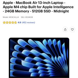 Apple - MacBook Air 13-inch Laptop - Apple M4 chip Built for Apple Intelligence - 24GB Memory - 512GB SSD - Midnight