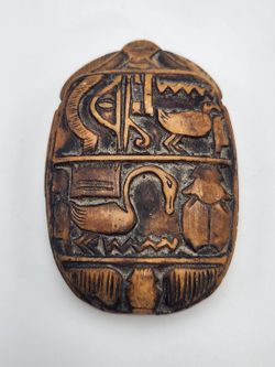 Vintage Style Carved Egyptian Scarab Beetle Tablet Hieroglyphics Relief - F4