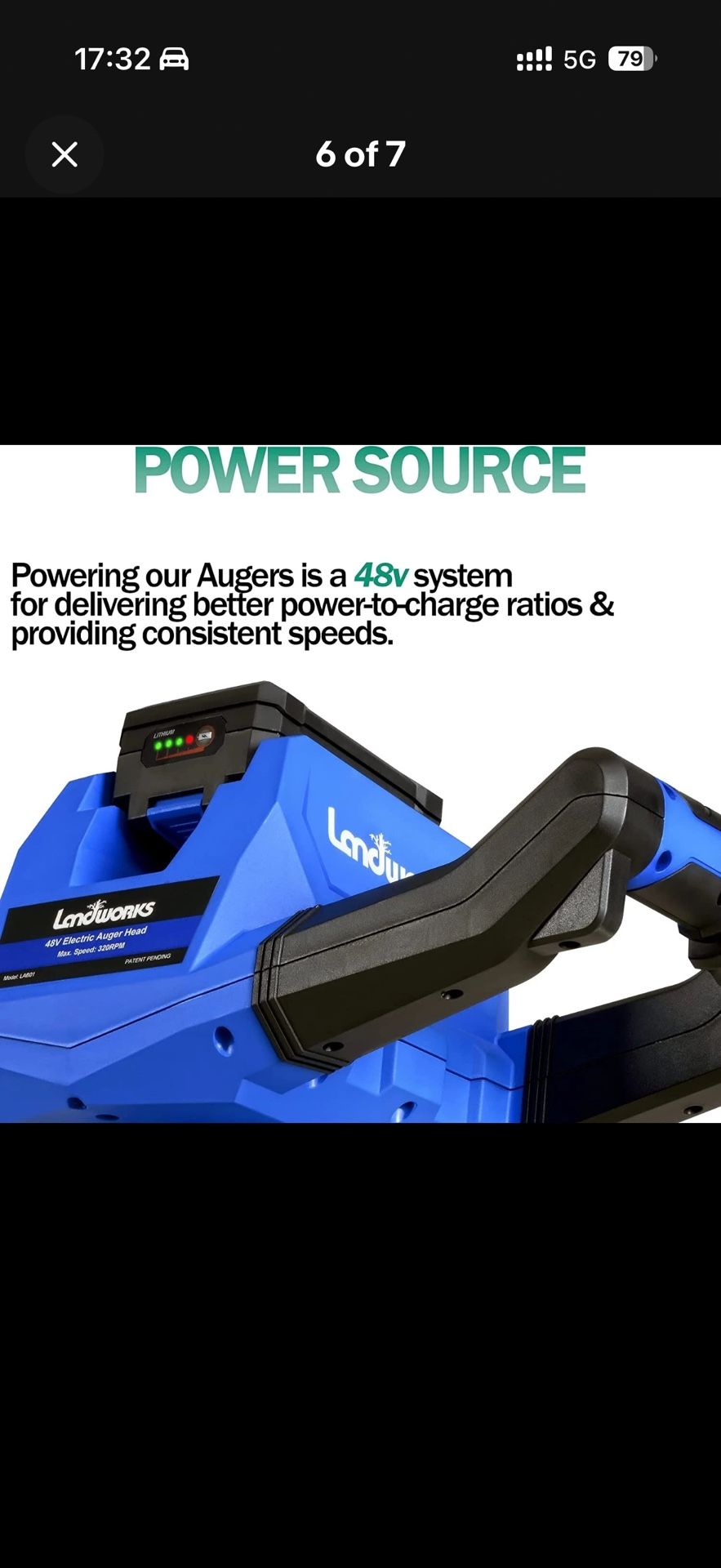 Landworks Heavy Duty Eco-Friendly Electric Cordless Auger Power Head (no drill. With battery and charger