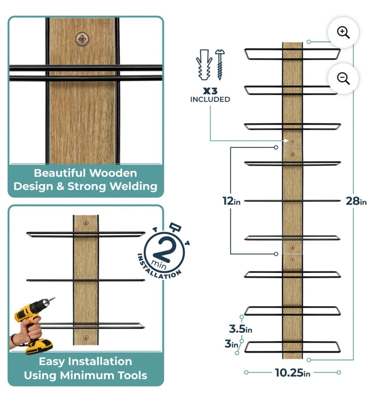 Sorbus Wall Mounted Wine Rack for 9 Wine Bottles - Wood