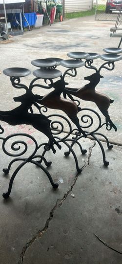 Metal Reindeer Pillar Candle Holders Set