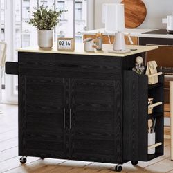 IRONCK Kitchen Island with Storage, Rolling Kitchen Island on Wheels with Drop Leaf,Black 