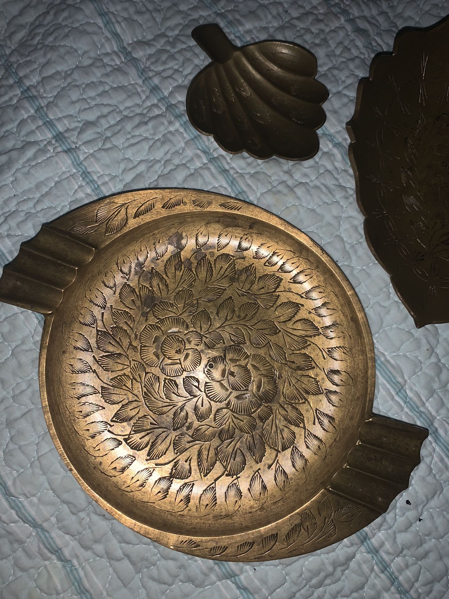 Hand Engraved Vintage Brass Ashtrays