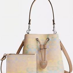 Coach Rowan Bucket Bag  In Rainbow Signature Canvas 