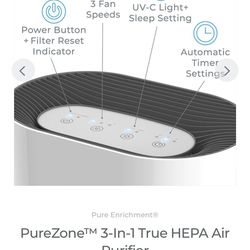 Keep Air Clean, Air Filter 3-In-1 True HEPA Air Purifier For Bedroom Or Living Room Space 