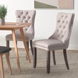 Set of 4 Beige Velvet Tufted Wingback Dining Chairs
