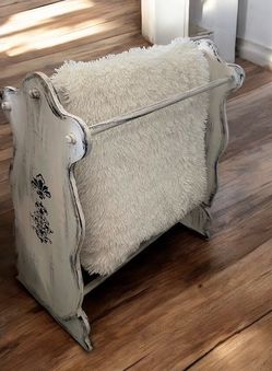 One of a kind freestanding solid wood design whitewashed distressed, cottage, shabby boho chic or farmhouse suitable for displaying quilts, blankets o