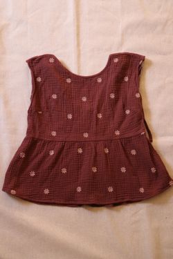 Madewell Embroidered Lightspun Peplum Open-Back Top Vintage Mulberry Size L