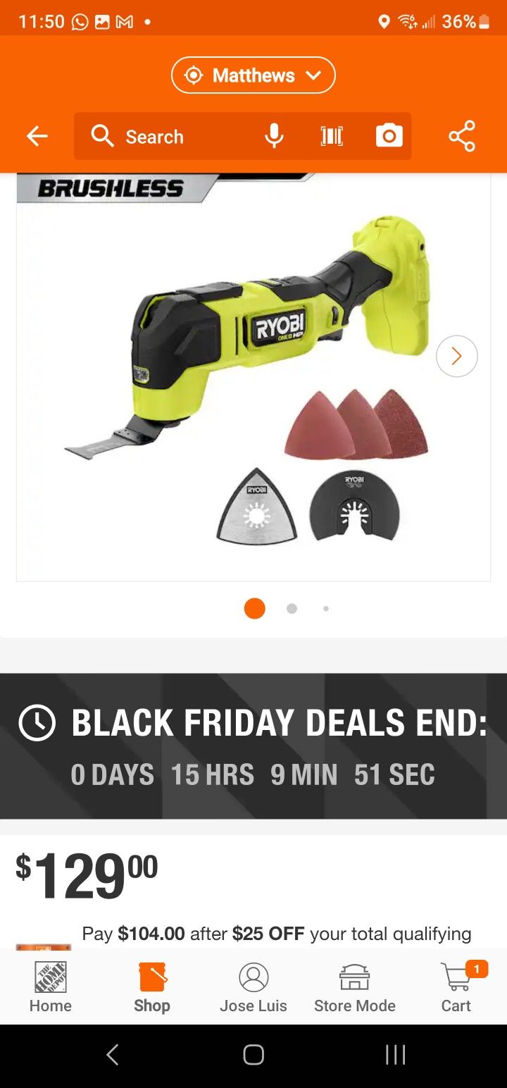 RYOBI ONE+ HP PBLMT51 - 18V Brushless Cordless Oscillating Multi-Tool (Tool Only)