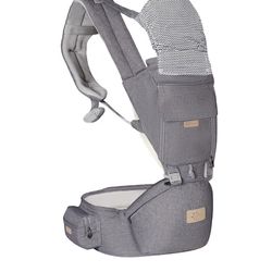 FRUITEAM 6-in-1 Baby Carrier with Waist Stool/Hip Seat for Breastfeeding, One Size Fits All - Adapt to Newborn, Infant & Toddler (Greyish)
