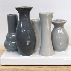 Multi Connected 5 Bud vases Gray Neutral Tones