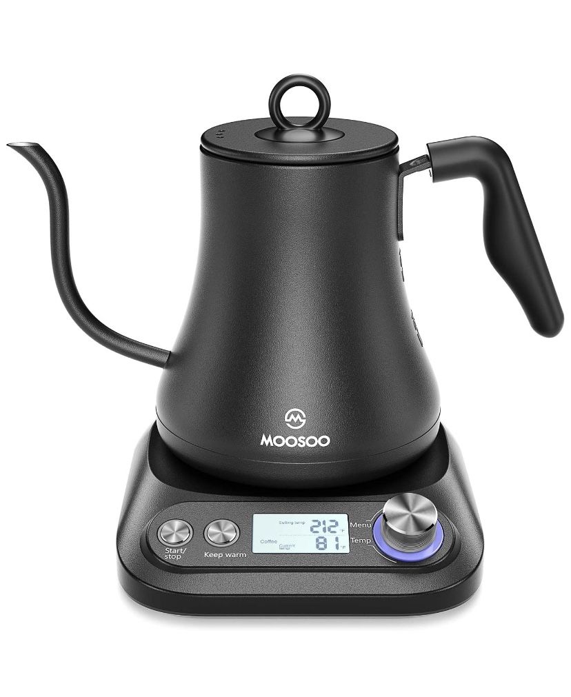 Electric Gooseneck Kettle with Variable Temperature Control & Presets, Pour Over Coffee/Tea Kettle, 100% Stainless Steel Inner Lid & Bottom,1000W Ra