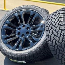 NEW Black 22" GMC Sierra 1500 Yukon Denali Wheels Rims and Tires Chevrolet Silverado Tahoe Suburban
